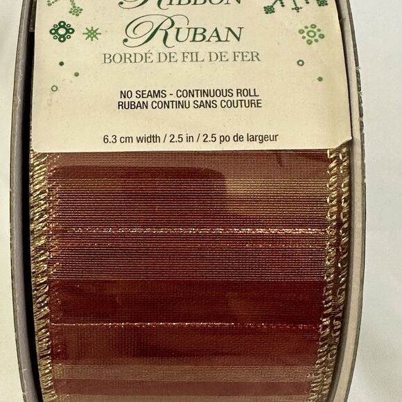 Kirkland Christmas Ribbon Wire-Edged Red Gold 50 Yards 2.5” Width - Picture 3 of 7